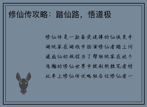 修仙传攻略：踏仙路，悟道极