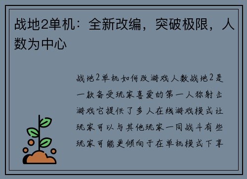 战地2单机：全新改编，突破极限，人数为中心